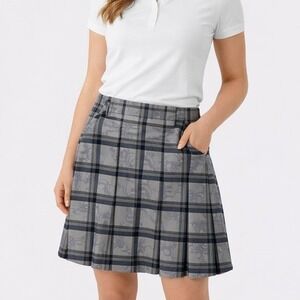 Nike Golf Women's Plaid Skort Grey Blue Check Performance Skirt Size 10